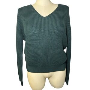 Fashion Nova Forest Green V-Neck‎ Twist Back Ribbed Knit Sweater 9324WY Small